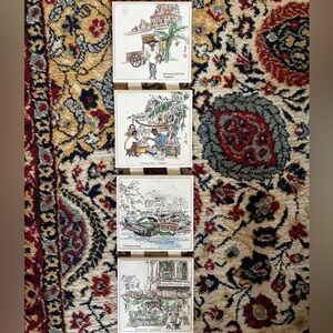 Vintage Singapore Ceramic Tile Art Hand Painted, Framed Asian Wall Decor,Travel